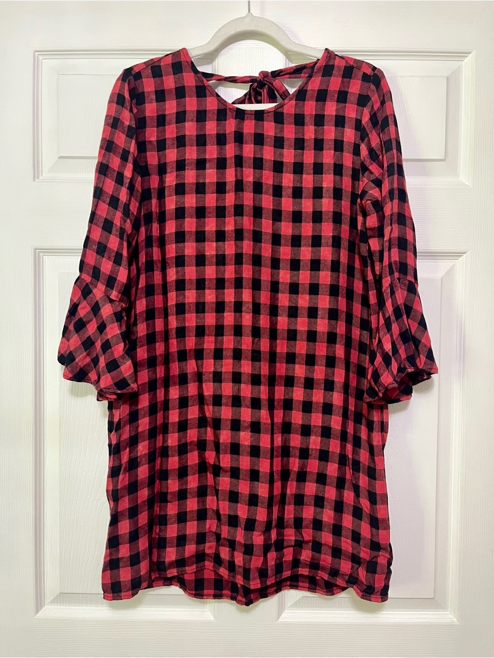 Sanctuary Red and Black Buffalo Check Long Bell Sleeve Plaid Dress Size Small